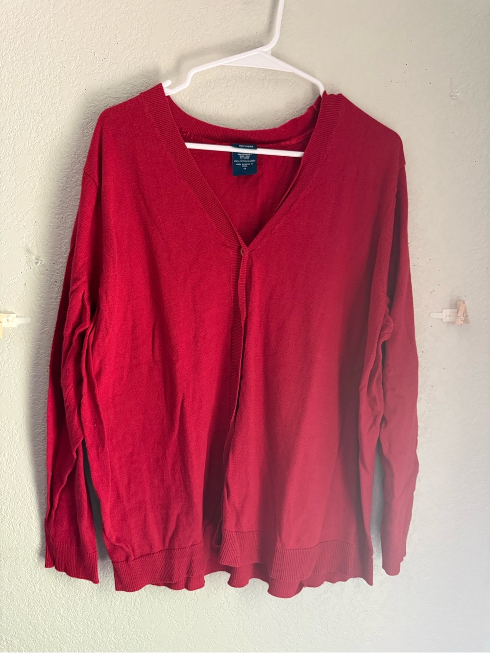 Basic Editions Red V-Neck Button Front Cardigan Sweater Plus Size 1X Cotton